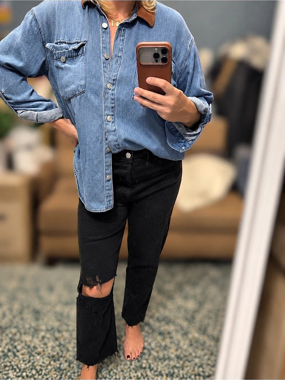 RE/DONE High Rise Loose in Washed Black with Rips Washed Black Ripped Jeans